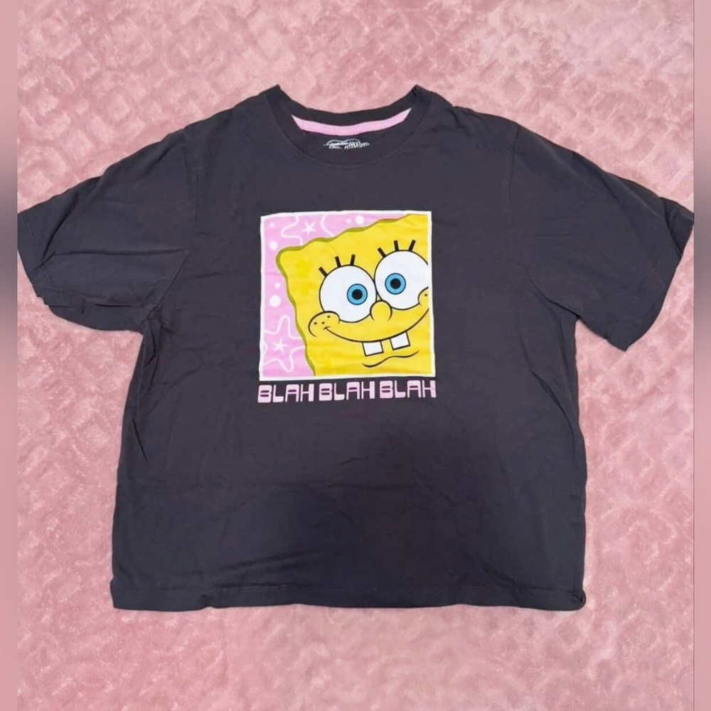 Spongebob 'Blah Blah Blah' T-Shirt Girls Sz Small Colorful Cartoon Top